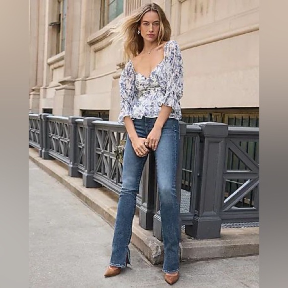 Express | Blue Floral Off the Shoulder Cropped Blouse NWT